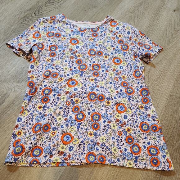 The Talbots Tee Top Women Medium Petite Mp Short Sleeve Floral Cotton Stretch - Picture 1 of 6